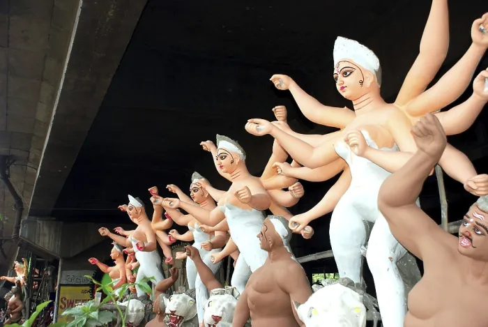 Framed Print : Incomplete Durga idols with demon making at Kumartuli
