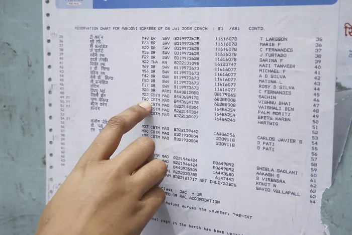 Framed Print : Index finger on reservation chart fixed on train Framed Print : Index finger on reservation chart fixed on train