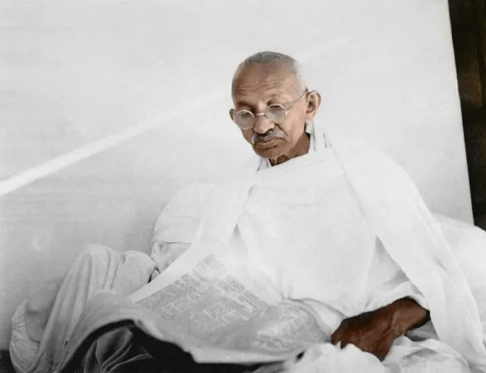 Framed Print : Indian freedom fighters, mahatma gandhi reading newspaper, india, asia, 1940