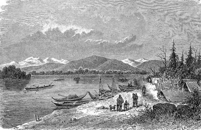 Framed Print : Indian village Rewicargut on the Yukon in Alaska