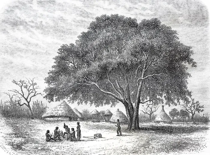 Framed Print : Indigenous people, Bongo village Sabbi in 1860
