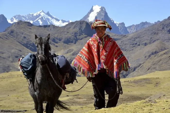 Framed Print : Indio mountain guide with colorful poncho and horse Framed Print : Indio mountain guide with colorful poncho and horse