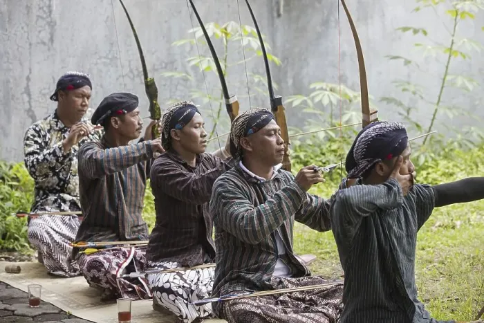 Framed Print : Indonesian men practicing Jemparingan