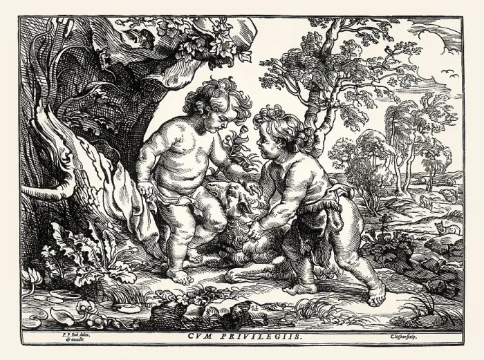 Framed Print : The Infant Christ and Saint John Playing with the Lamb