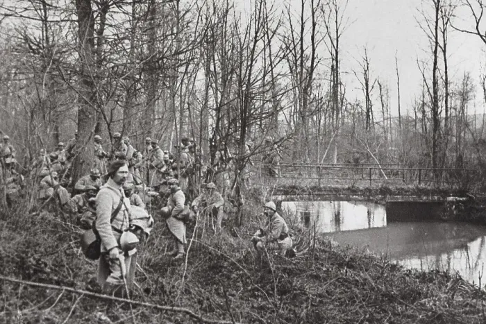 Framed Print : Infantry section guarding a railway line