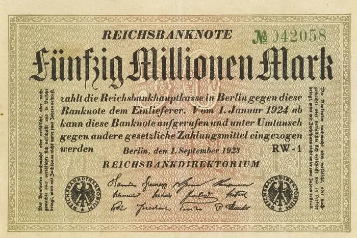Framed Print : Inflation, banknote, banknote, state note or cheque for 50 million marks
