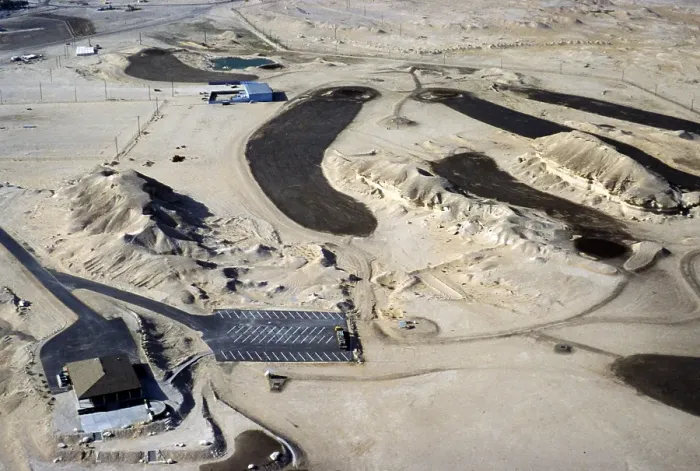 Framed Print : Infrastructure development in the oil industry Dhahran, Saudi Arabia, construction of a golf course in the desert, 1979, Asia