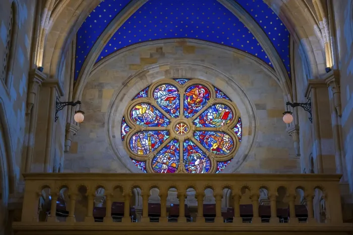 Framed Print : Inside the Beautiful Cathedral Collegiale de Neuchatel With Colorful Window in City of Neuchatel