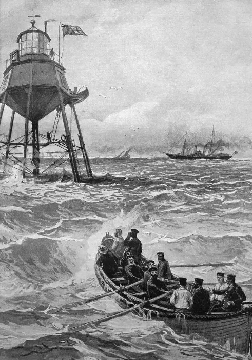 Framed Print : Inspection trip to the Chapman Lighthouse in the Thames estuary by a boat from Trinity House in London