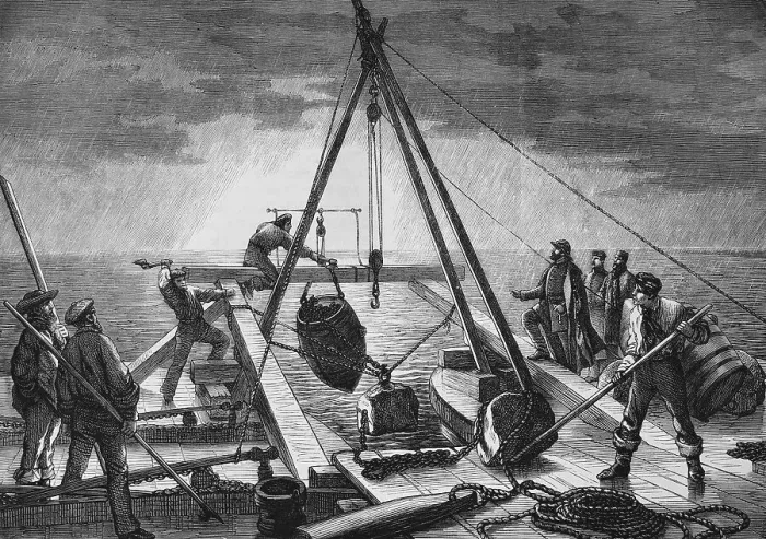 Framed Print : Installing a torpedo, January 1871 Framed Print : Installing a torpedo, January 1871