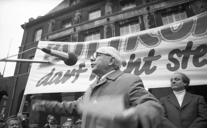 Framed Print : The intention to incorporate the Ruhr district town of Bottrop into Essen was met with protests by numerous residents