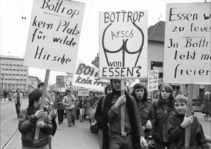 Framed Print : The intention to incorporate the Ruhr district town of Bottrop into Essen was met with protests by numerous residents