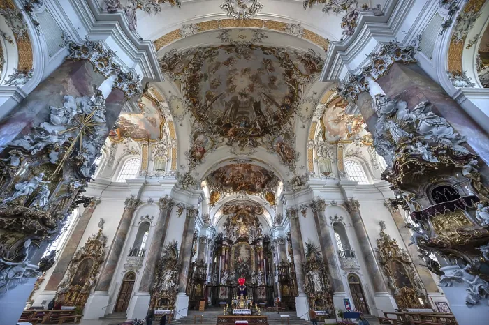 Framed Print : Interior of the baroque Basilica of St Alexander and Theodor