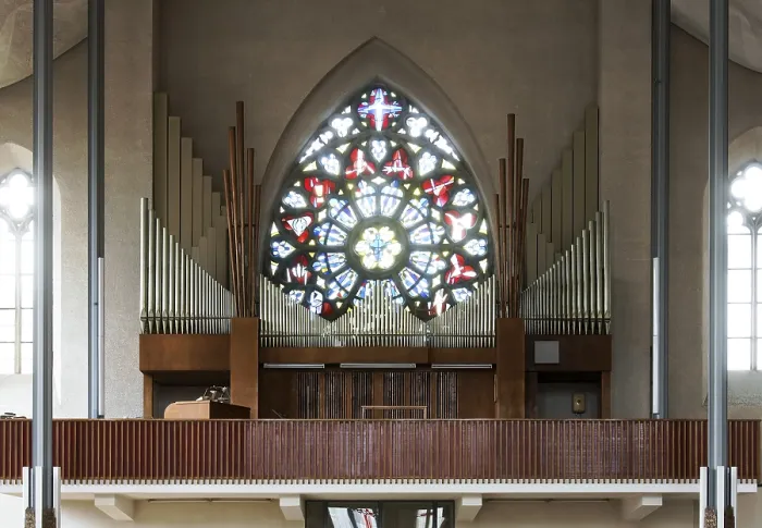 Framed Print : Interior facing west with organ loft and west window Framed Print : Interior facing west with organ loft and west window