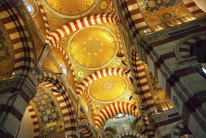 Framed Print : Interior with golden mosaics of Notre Dame de la Garde cathedral