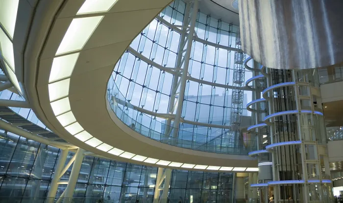 Framed Print : Interior of modern futuristic building - public hall of japanese airport