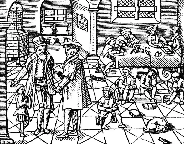Framed Print : Interior of a school for writing and arithmetic in the 16th century Framed Print : Interior of a school for writing and arithmetic in the 16th century