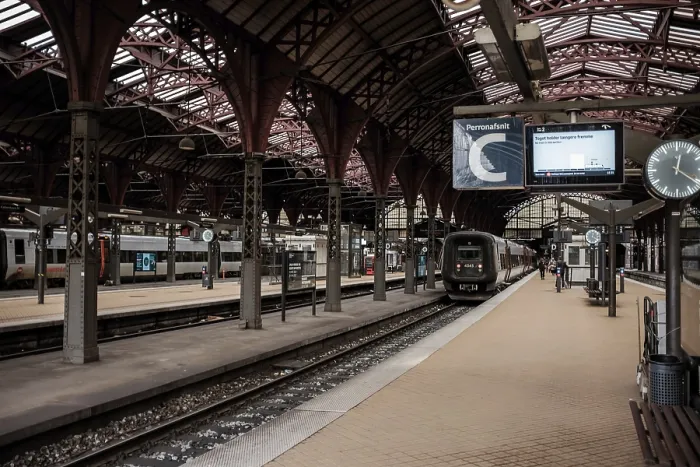 Framed Print : Interior of a train station showing platforms
