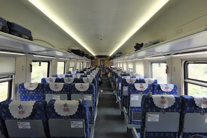 Framed Print : Interior view of a passenger coach of the express train of the Laos-China Railway LCR