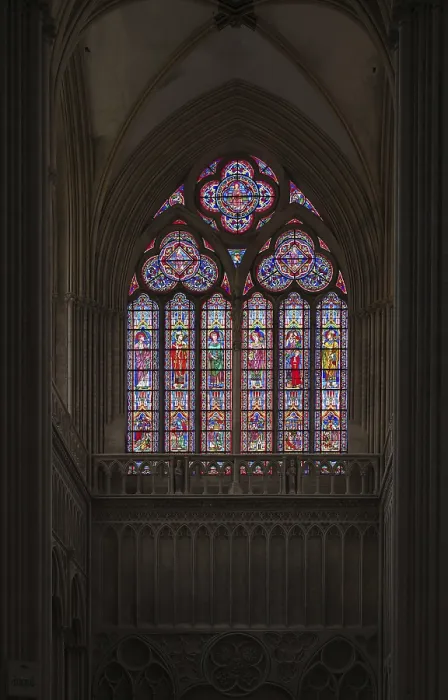 Framed Print : Interior view, stained glass window