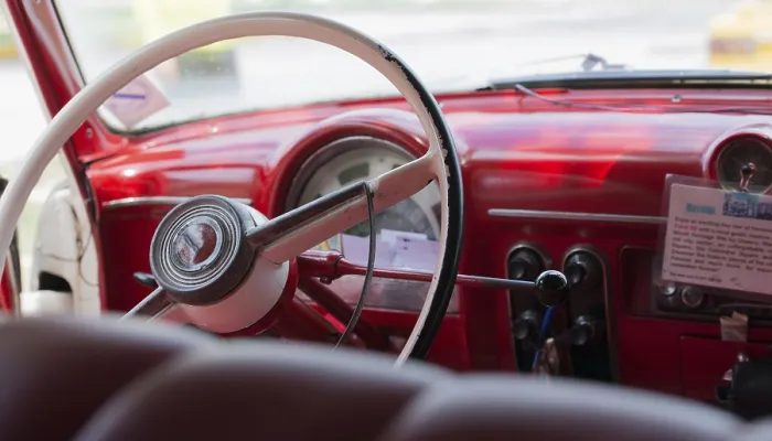 Framed Print : Interior view of a white American classic car inside view of a white American classic car