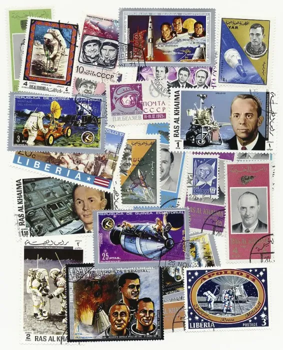 Framed Print : International stamps about space, space travel