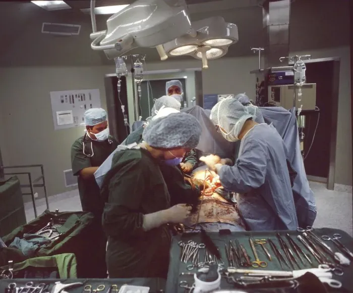 Framed Print : This intestinal surgery of a rare intestinal disease under the direction of the head physician Dr- Zerbian in a