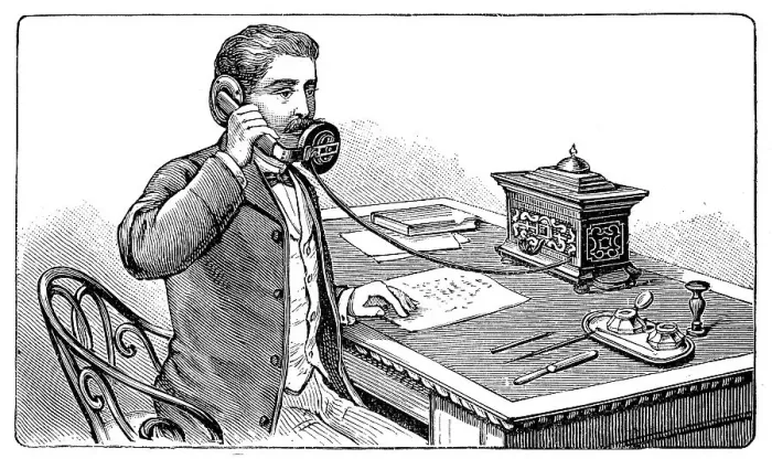 Framed Print : Invention of the telephone, historical telephone on the desk