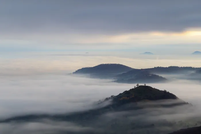 Framed Print : Inversion weather, fog, dawn, autumn