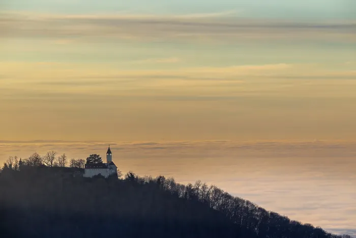 Framed Print : Inversion weather, fog, sunset