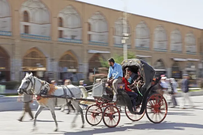 Framed Print : Iranians riding in a horse-drawn carriage