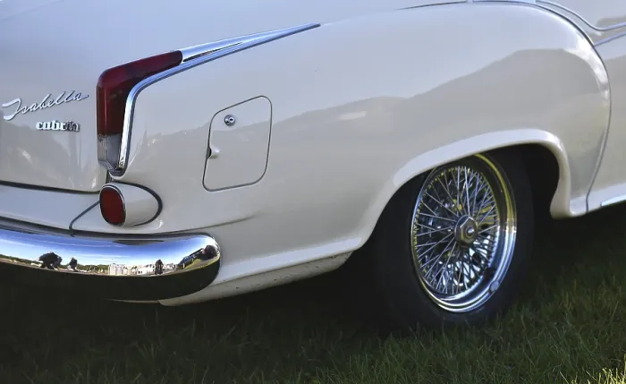 Framed Print : Isabella with spoked wheels at a classic car meeting in Buesum