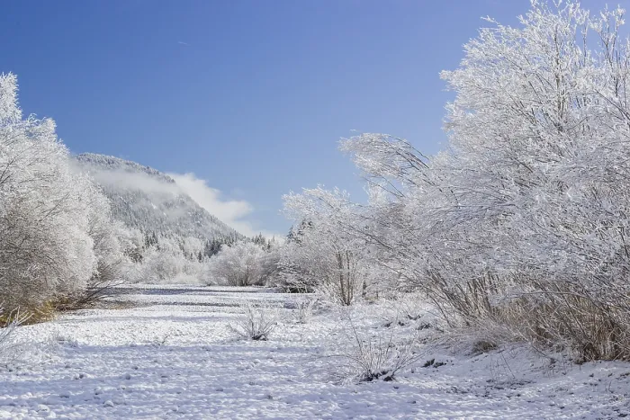Framed Print : Isar valley in winter at temperatures of minus 18 degrees Celsius