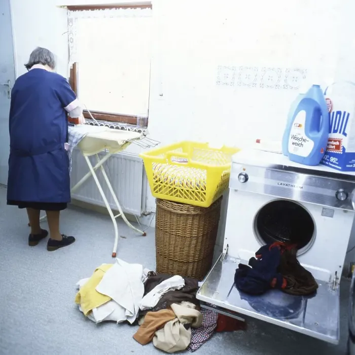 Framed Print : Iserlohn. Household. Washing. Ironing. ca. 1980 Framed Print : Iserlohn. Household. Washing. Ironing. ca. 1980