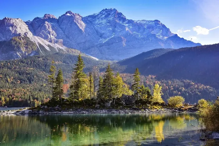 Framed Print : Island in the Eibsee lake near Grainau