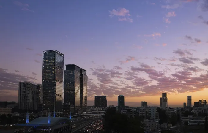Framed Print : Israel, Tel Aviv financial business district skyline with and high tech offices