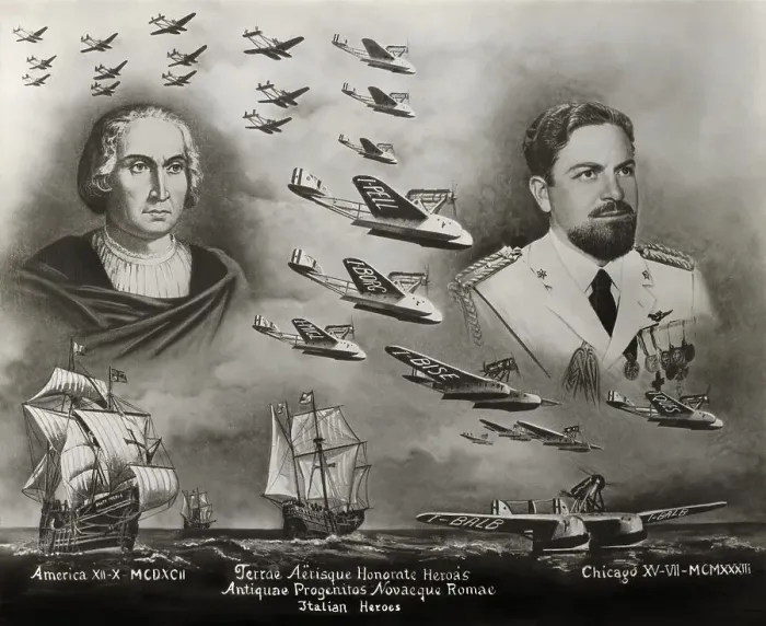 Framed Print : Italian heroes, side by side comparison between Italo Balbo