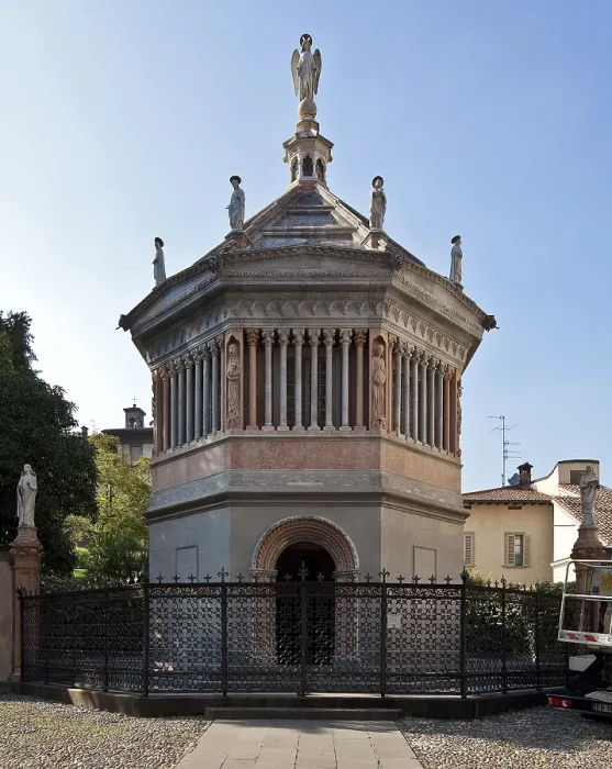 Framed Print : Italy Bergamo 89485 Baptistery built in 1340 inside Santa Maria Maggiore moved to the forecourt in 1660