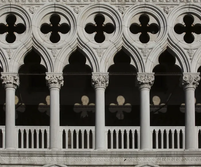 Framed Print : Italy Venice Doge's Palace -211 Gothic arcade upper storey on the west facade Detail Italy Venice Doge's