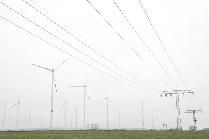 Framed Print : Jacobsdorf wind farm in the fog