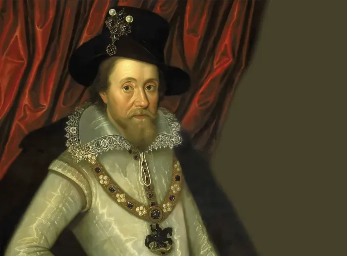 Framed Print : James VI and I, James Charles Stuart, 1566 - 1625, King of England, Scotland and Ireland, digitally edited