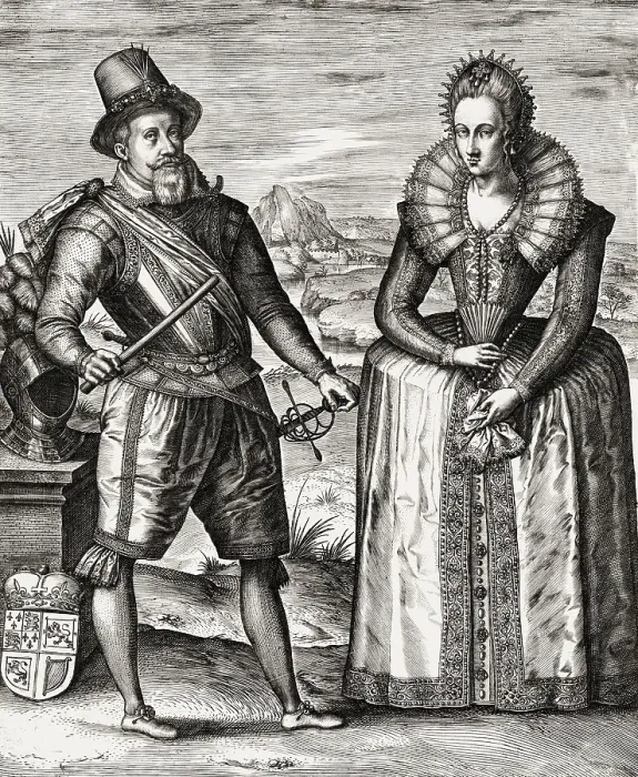 Framed Print : James VI and I, James Charles Stuart, 1566 - 1625, King of England, with his wife Anne of Denmark, digitally edited