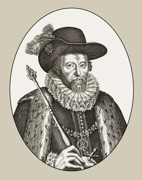 Framed Print : James VI and I, James Charles Stuart, 1566 - 1625, King of England, Scotland and Ireland, digitally edited