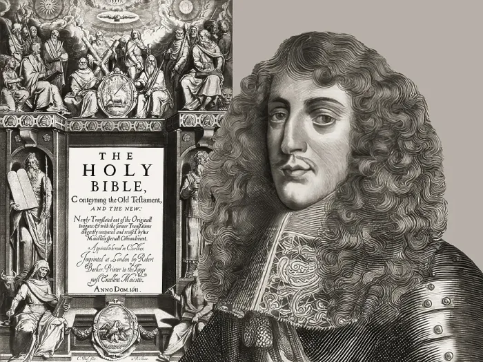 Framed Print : James VI and I, James Charles Stuart, 1566 - 1625, King of England, Scotland and Ireland, Frontispiece to the King James Bible, 1611, digitally edited