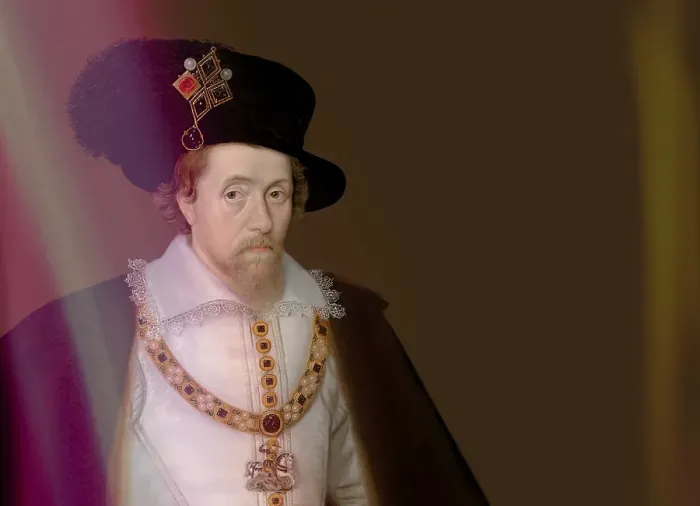Framed Print : James VI and I, James Charles Stuart, 1566 - 1625, King of England, Scotland and Ireland, digitally edited after a painting by John de Critz Framed Print : James VI and I, James Charles Stuart, 1566 - 1625, King of England, Scotland and Ireland, digitally edited after a painting by John de Critz