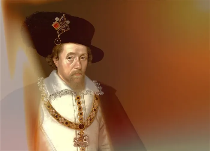 Framed Print : James VI and I, James Charles Stuart, 1566 - 1625, King of England, Scotland and Ireland, digitally edited after a painting by John de Critz Framed Print : James VI and I, James Charles Stuart, 1566 - 1625, King of England, Scotland and Ireland, digitally edited after a painting by John de Critz
