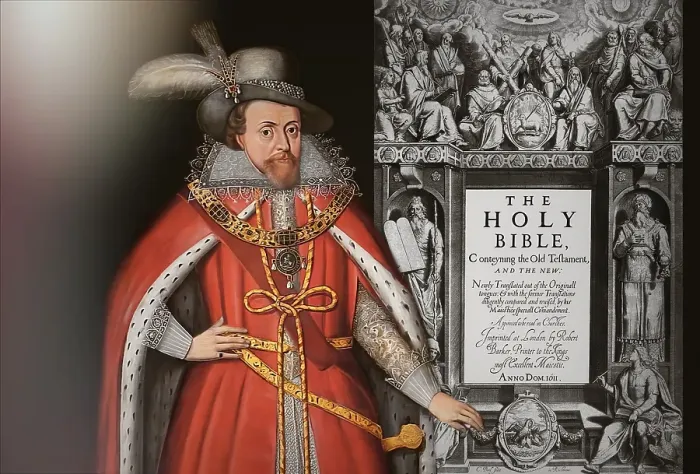 Framed Print : James VI and I, James Charles Stuart, 1566 - 1625, King of England, Scotland and Ireland, Frontispiece to the King James Bible, 1611, digitally edited Framed Print : James VI and I, James Charles Stuart, 1566 - 1625, King of England, Scotland and Ireland, Frontispiece to the King James Bible, 1611, digitally edited
