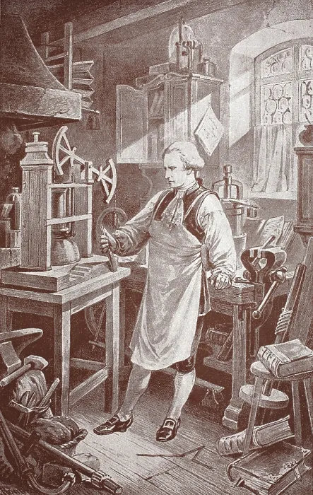 Framed Print : James Watt perfects Newcomen's machine Framed Print : James Watt perfects Newcomen's machine