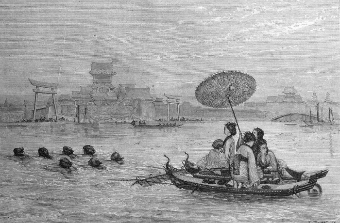 Framed Print : Japanese ferry, Japan, historic illustration