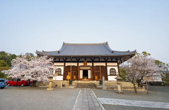 Framed Print : Japanese temple with blooming cherry trees Framed Print : Japanese temple with blooming cherry trees